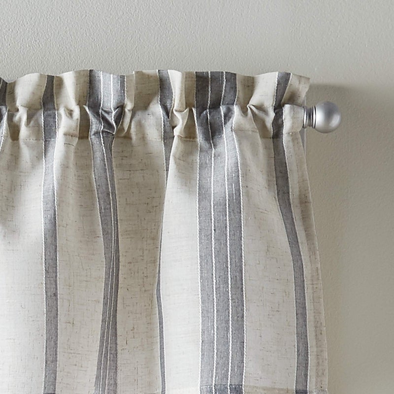 CHF McKenzie Striped Window Kitchen Curtain Valance, Rod Pocket, 58W x 14L inch, Grey - Image 2